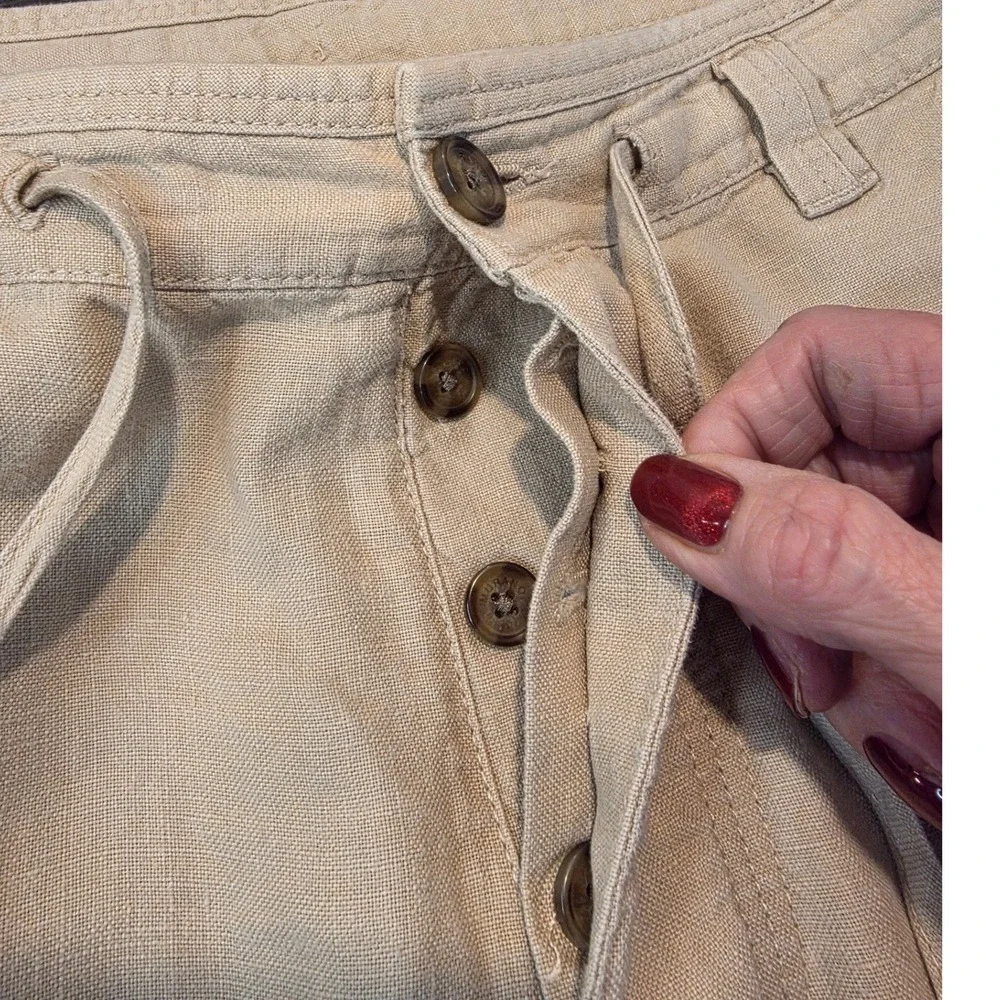 Murano Linen Pants Mens 38x30 Beige‎ Drawstring Button Fly Trousers vacation